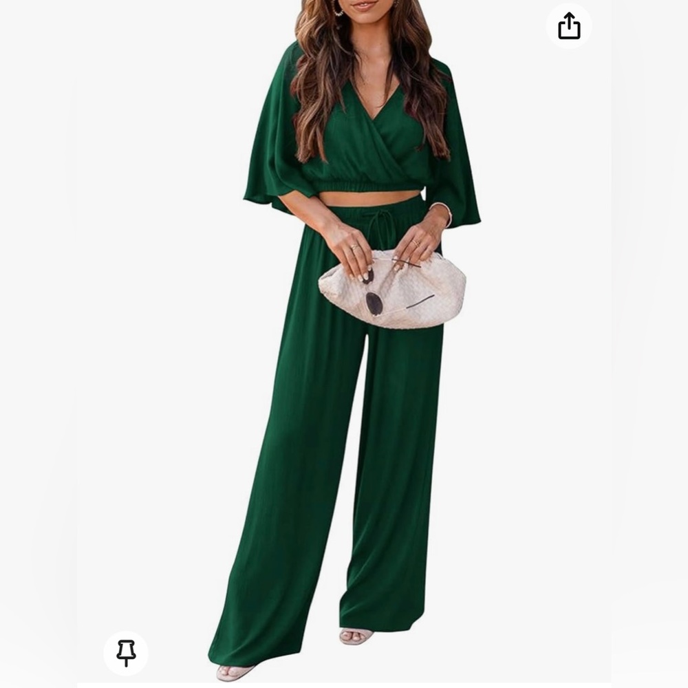 SM Hunter Green Crop Top/ wide leg pant set
